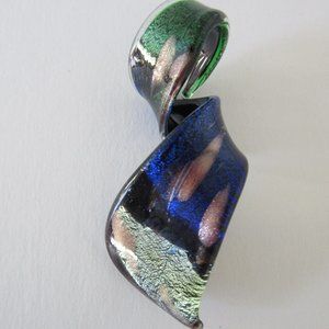 Glass Pendant Statement Necklace Twist Twirl Copper